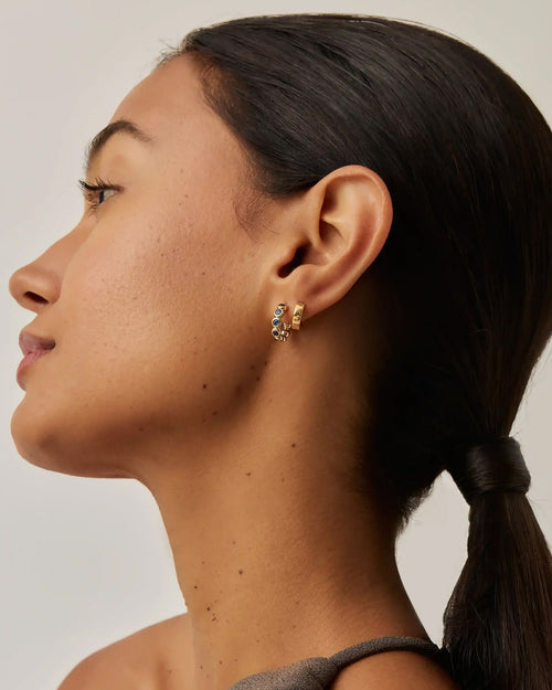 TENNIS SMALL HOOP EARRINGS / BLUE GOLD