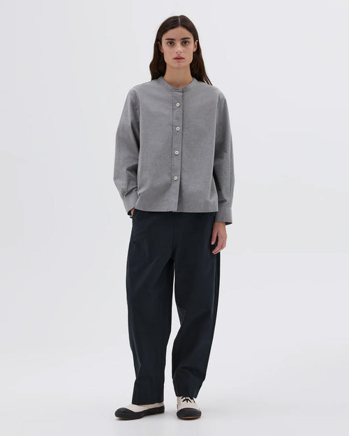 MHL BUTTON THROUGH COLLARLESS SHIRT / GREY