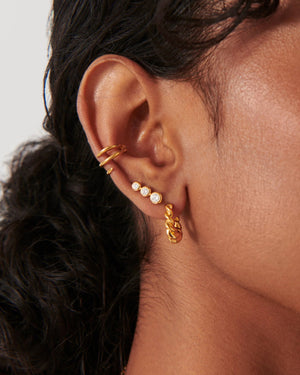 ARTICULATED TRIPLE STONE STUD EARRINGS / GOLD