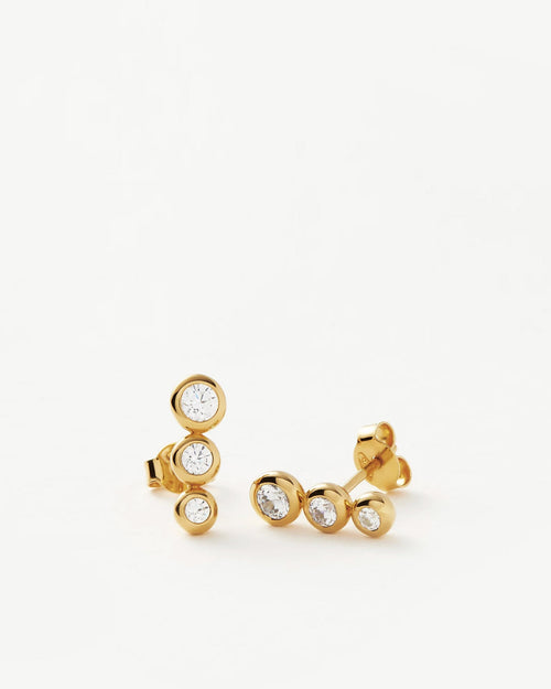 ARTICULATED TRIPLE STONE STUD EARRINGS / GOLD