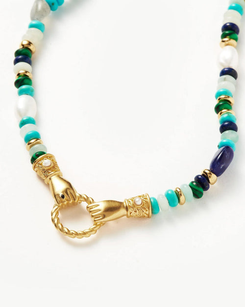 HARRIS REED IN GOOD HANDS BEADED GEMSTONE NECKLACE  / GOLD BLUE