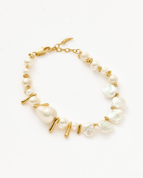 MIXED PEARL STATEMENT BEADED BRACELET / GOLD