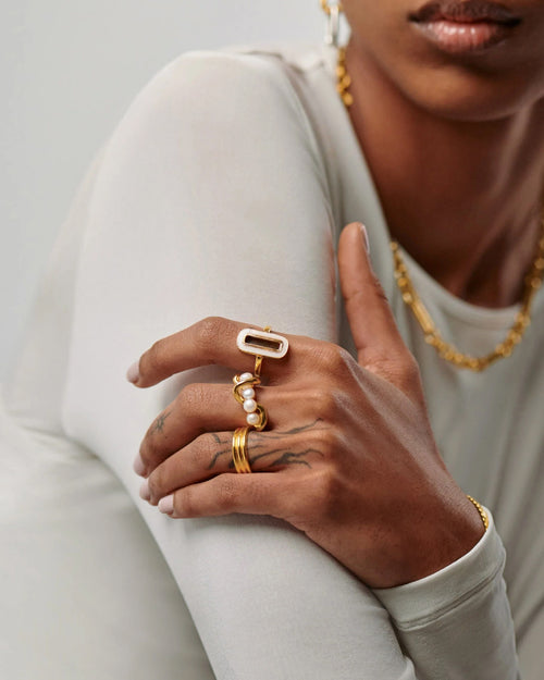 MOLTEN PEARL TWISTED STACKING RING/ GOLD