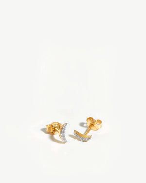 PAVE MOON STUD EARRINGS / GOLD
