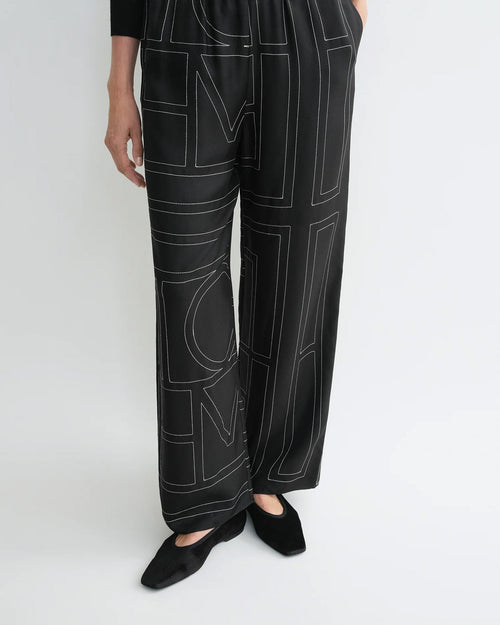 MONOGRAM SILK PJ BOTTOMS / BLACK