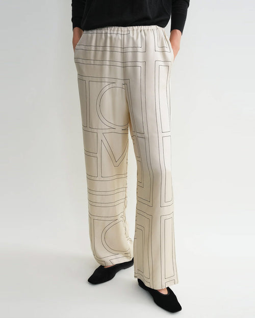 MONOGRAM SILK PJ BOTTOMS / IVORY