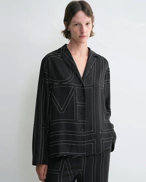 MONOGRAM SILK PJ TOP / BLACK