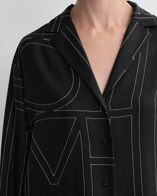 MONOGRAM SILK PJ TOP / BLACK