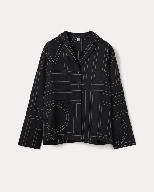 MONOGRAM SILK PJ TOP / BLACK