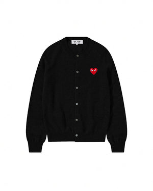 N007 UNISEX RED HEART CARDIGAN / BLACK
