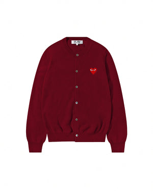 N007 WOMENS RED HEART CARDIGAN / BURGUNDY