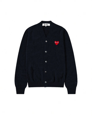 N008 UNISEX RED HEART CARDIGAN / NAVY