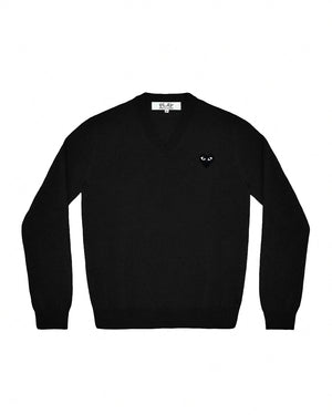 N018 UNISEX BLACK HEART V-NECK SWEATER / BLACK