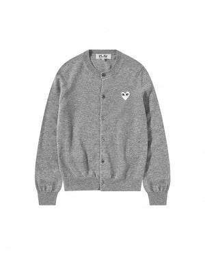 N065 UNISEX WHITE HEART CARDIGAN/ LIGHT GREY