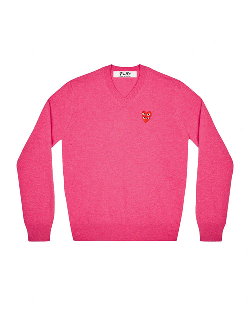 N073 DOUBLE RED HEART V-NECK SWEATER / PINK