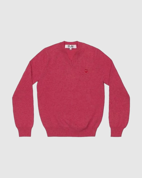 N078 UNISEX MINI RED HEART V-NECK / PINK