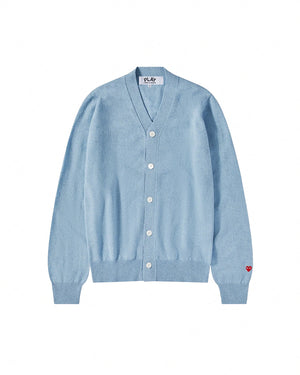 N092 UNISEX SMALL RED HEART CARDIGAN / LIGHT BLUE