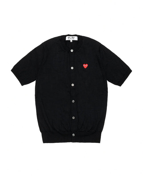 N095 UNISEX RED HEART S/S CARDIGAN / BLACK