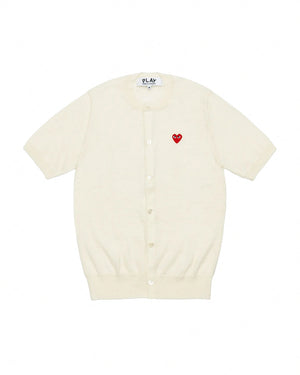 N095 UNISEX RED HEART S/S CARDIGAN  / WHITE