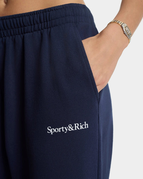 SERIF LOGO WIDE SWEATPANT / DARK NAVY