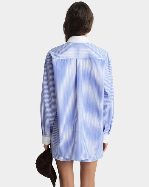 NY CREST OVERSIZED SHIRT / NAVY STRIPE