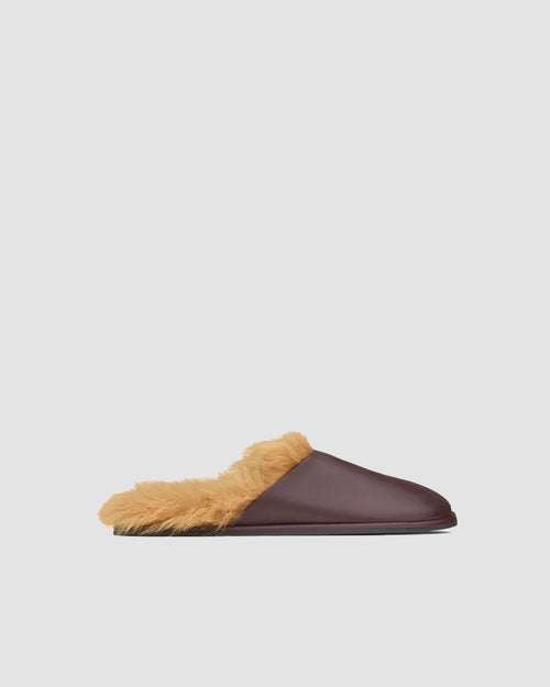 ATIK SHEARLING LEATHER FLAT / DARK CHOCOLATE