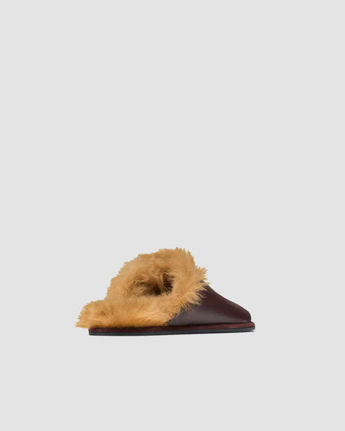 ATIK SHEARLING LEATHER FLAT / DARK CHOCOLATE