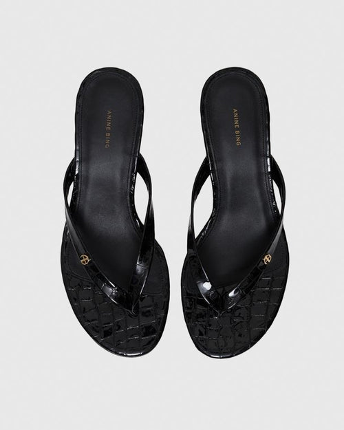 NOELLE THONG HEELS / EMBOSSED BLACK