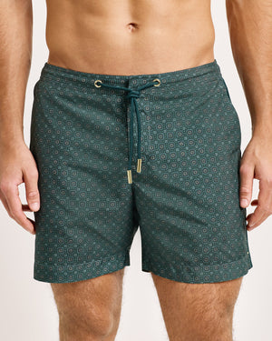 BULLDOG DRAWCORD MID-LENGTH SWIM SHORTS / TARRAGON GREEN