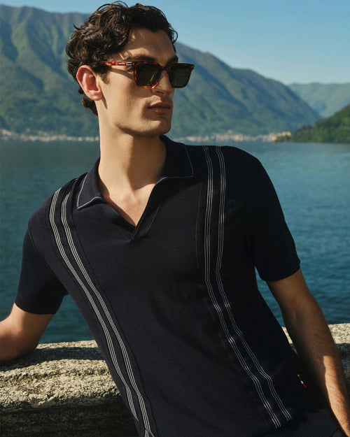 HORTON KNITTED POLO / NIGHT IRIS/WHITE SAND