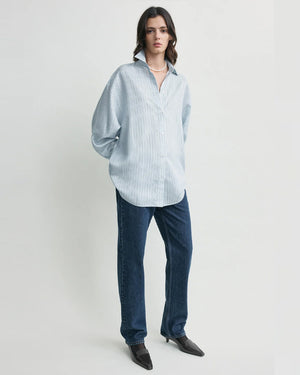 OVERSIZED STRIPED SHIRT / ICE / WHITE