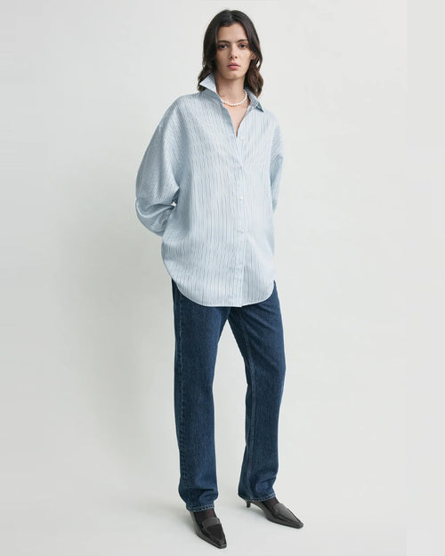 OVERSIZED STRIPED SHIRT / ICE / WHITE
