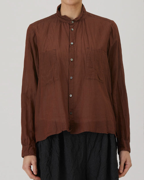 COTTON SILK BLOUSE / BROWN