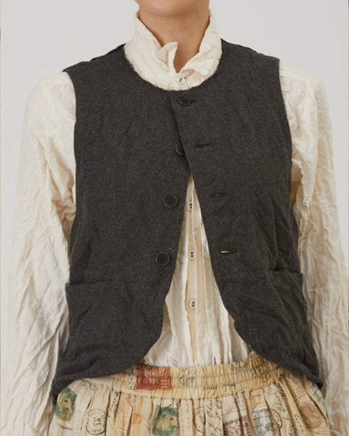 ECO WOOL TWEED VEST / BROWN