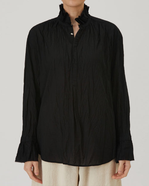 RUFFLE NECK BLOUSE / BLACK