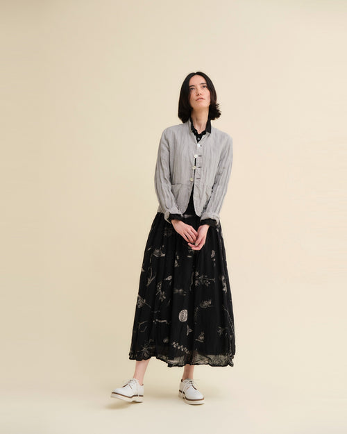 SUMMER BOTANICAL PRINT SKIRT / BLACK