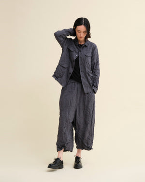 STRIPE CRINKLE WIDE PANTS / GREY