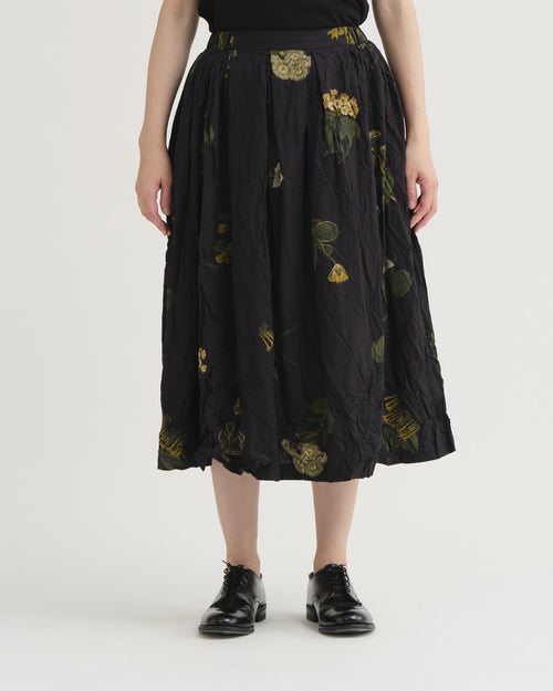 SUMMER BOTANICAL PRINT SKIRT / BLACK