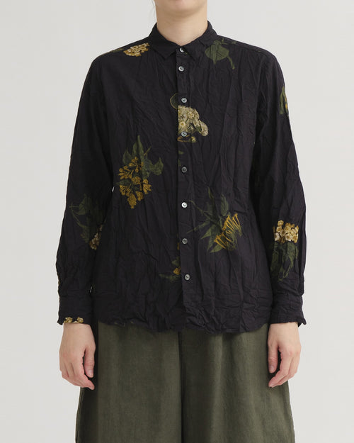 SUMMER BOTANICAL PRINT BLOUSE / BLACK