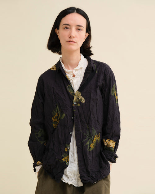 SUMMER BOTANICAL PRINT BLOUSE / BLACK