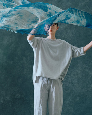 WASHABLE COTTON LINEN CREW NECK PULLOVER / LIGHT GREY