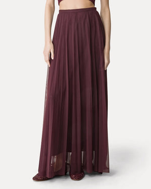 CHIC TULLE PLISSE' MIDI SKIRT WITH UNDERSKIRT / RUBY