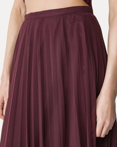 CHIC TULLE PLISSE' MIDI SKIRT WITH UNDERSKIRT / RUBY
