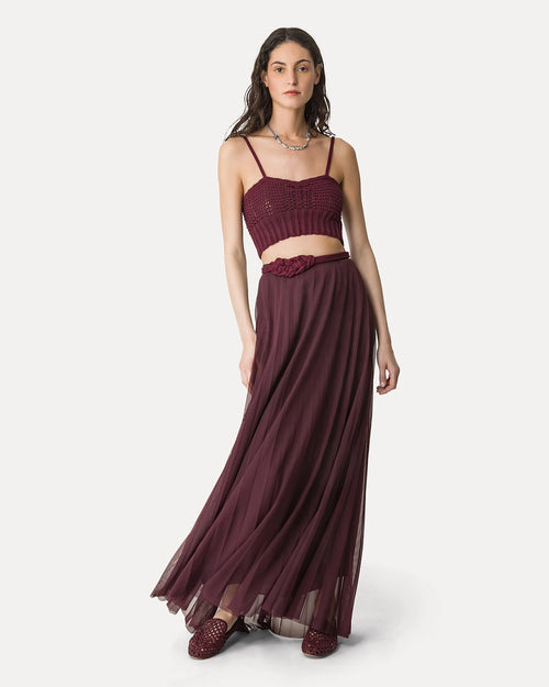 CHIC TULLE PLISSE' MIDI SKIRT WITH UNDERSKIRT / RUBY