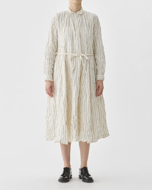 CRINKLE COTTON STRIPE DRESS / IVORY