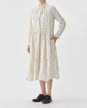 CRINKLE COTTON STRIPE DRESS / IVORY