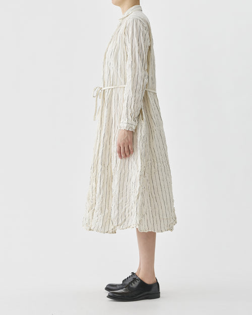 CRINKLE COTTON STRIPE DRESS / IVORY