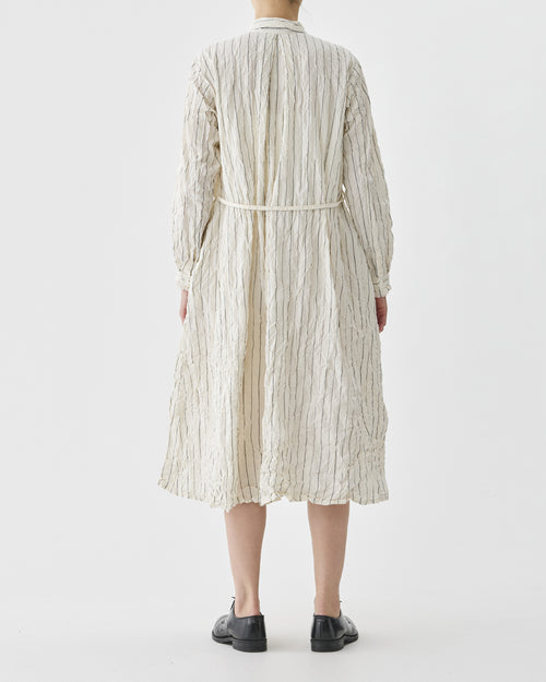 CRINKLE COTTON STRIPE DRESS / IVORY