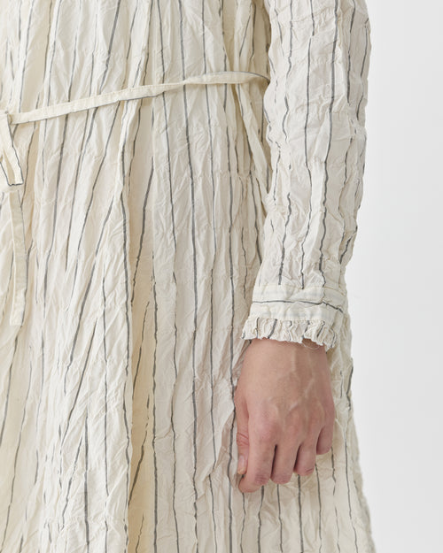 CRINKLE COTTON STRIPE DRESS / IVORY