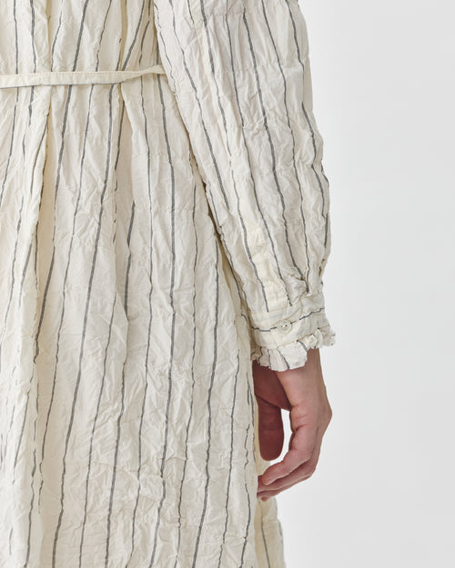 CRINKLE COTTON STRIPE DRESS / IVORY